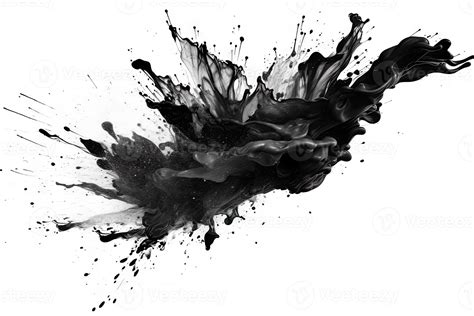 Abstract black in splash, paint, brush strokes, stain grunge isolated on white background ...