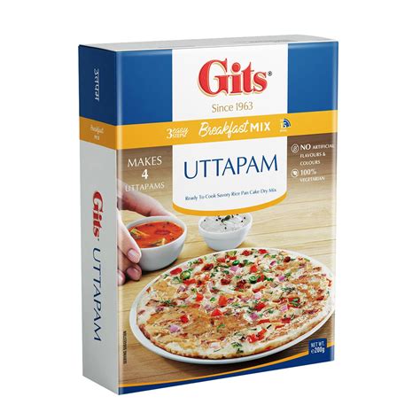 Gits Instant Uttappam Breakfast Mix, Makes 4 per Pack, Pure Veg, South ...