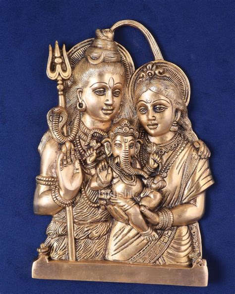 Brass Lord Shiva and Goddess Parvati with Baby Ganesha Wall Hanging 11. ...