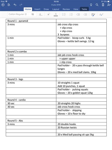 Boxing Workout Chart 的图像结果