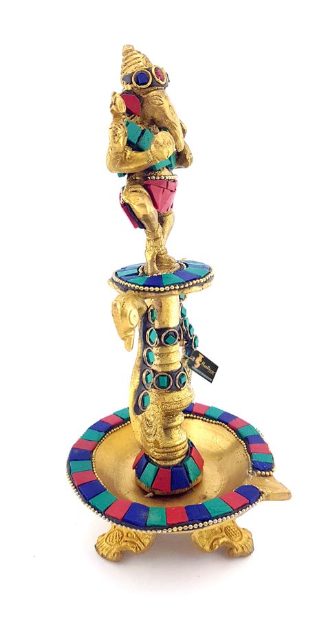 Dancing Ganesha Gemstone Work Brass Oil Diya – Two Moustaches Store