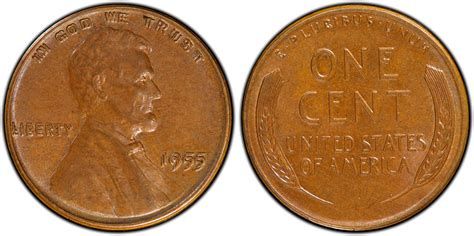 Images of Lincoln Cent (Wheat Reverse) 1955 1C Doubled Die Obverse, BN ...