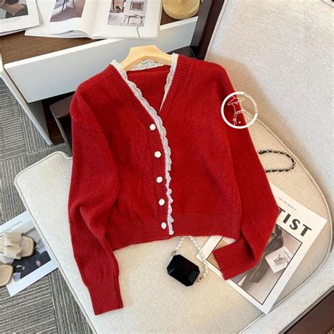 Jual MAMAMARA - Cardigan Wol Rajut Korean Style Simple Lace Santai V ...