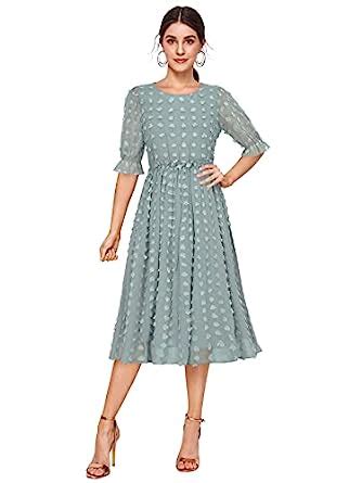 Buy KERI PERRY Women's Sea Green Dobby Georgette Woven Fit & Flared ...