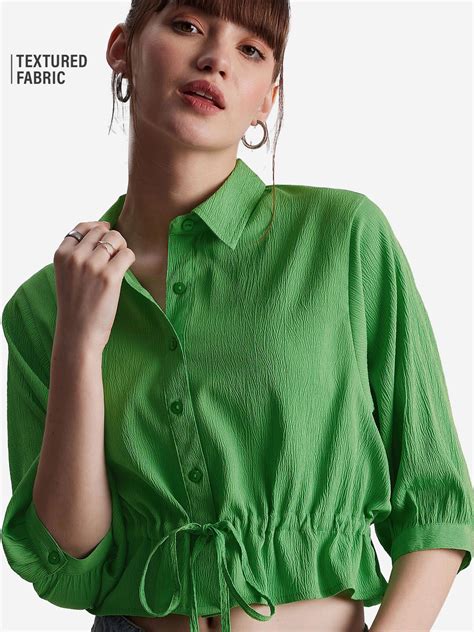 Buy Textured Top: Groovy Green Cropped Shirts online at The Souled Store.