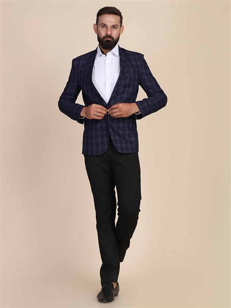 Men Tweed Blue Check Blazer – Tahvo India