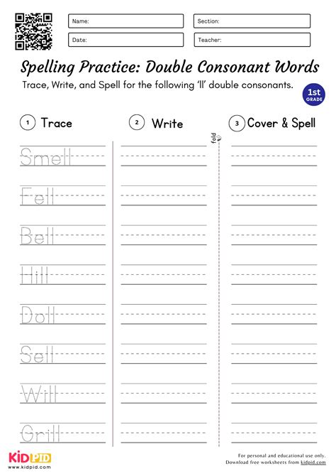 Double Consonants Words Worksheet for Grade 1 - Kidpid
