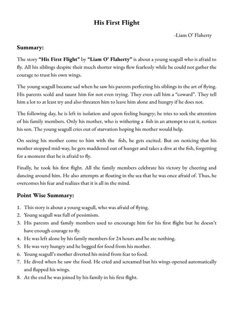 Image result for His First Flight Question Answers PDF