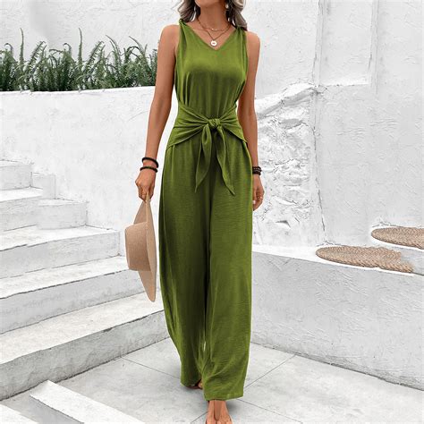 Shop Green Jumpsuit With Waist Tie Up Detail - for Women | OUTZIDR ...