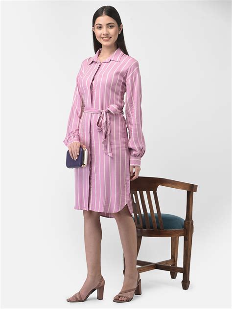 Pink Striped Shirt Dress - Crimsoune Club