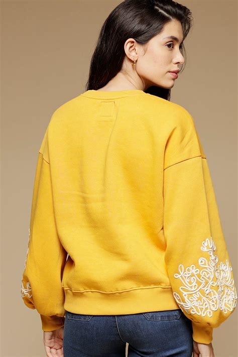 Buy Mustard Regular Length Long Sleeves Round Neck Polycotton ...