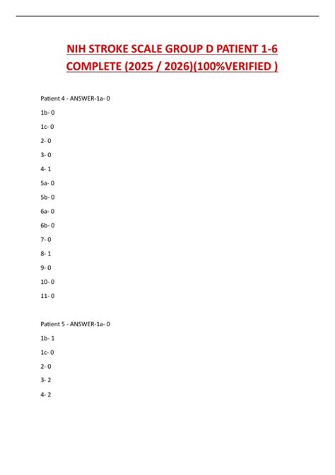 NIH STROKE SCALE GROUP D PATIENT 1-6 COMPLETE (2025 / 2026)(100 ...