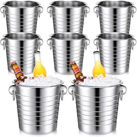 8 Pack Champagne Buckets Stainless Steel Ice Buckets with Handles Wine ...
