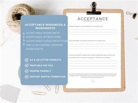 Acceptance Worksheets, ACT Worksheets, Acceptance and Commitment ...