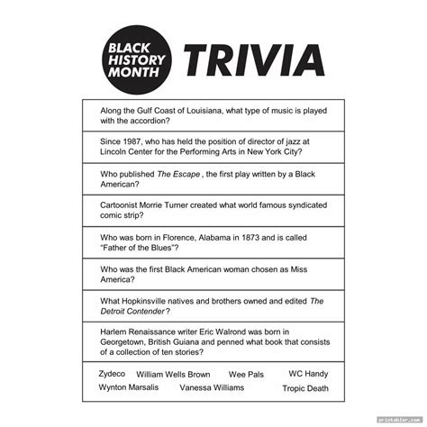 Black History Month Trivia Questions And Answers Printable - Printable ...