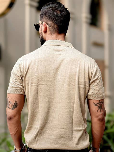 Pointel FlatKnit Cotton Beige Half Sleeve Polo T-Shirt – ManiacLife.com