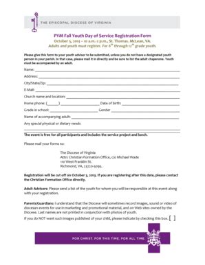 Fillable Online PYM Fall Youth Day of Service Registration Form Fax ...