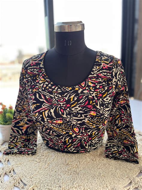 Stretchable ajrakh cotton print ready made blouse – Jelda