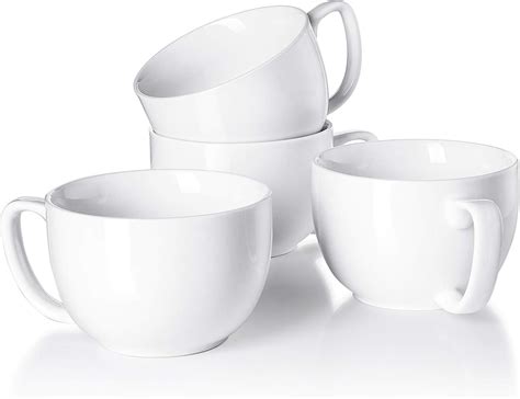 Amazon.com: White Porcelain Jumbo Coffee Mugs Set of 4 - 16 Ounce Cups ...