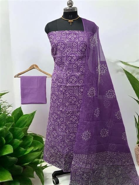 Pure Kota Doria Cotton Wax Batik 3 Pc Unstitched Salwar Suit - Leheriya.com