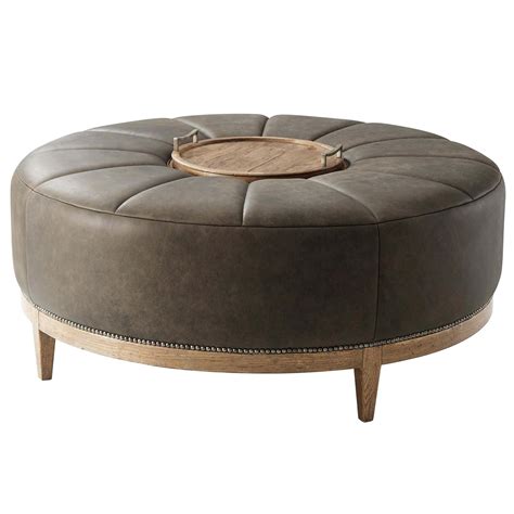 Round Leather Cocktail Ottoman at 1stDibs | round leather ottoman ...