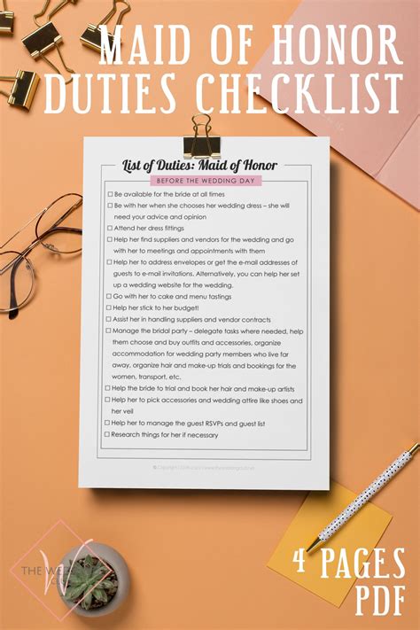 Matron Of Honor Duties Checklist Printable - Printable Calendars AT A GLANCE