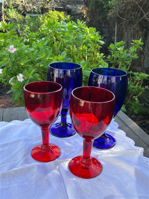 Set of 2 Handblown Vintage Red Glass Wine Goblets - Etsy