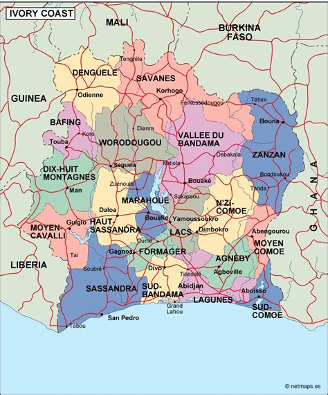 ivory coast political map. Vector Eps maps. Eps Illustrator Map ...