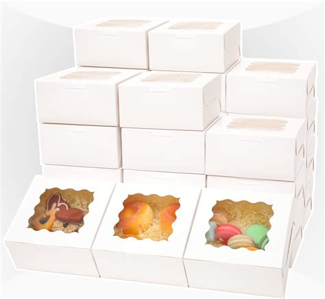 Amazon.com: 60pcs White Bakery Boxes with Window 6x6x3 inches Thick ...