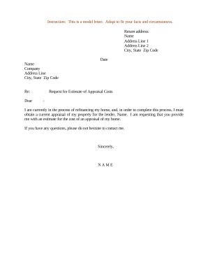 Request for Estimate of Appraisal Costs - Blank Fillable Template ...