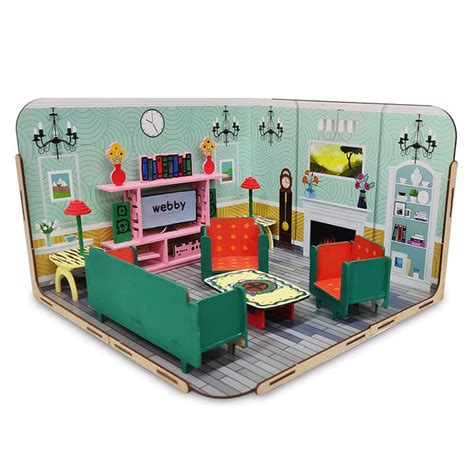 Webby Diy Build & Paint Living Room With Furniture Wooden Dollhouse ...