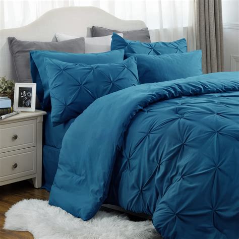 Bedsure Teal Comforter Set Queen - Bed in a Bag Queen 7 Pieces, Pintuck ...