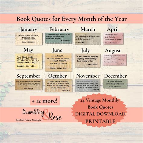 Buy Book Quotes for Every Month, Printable Journal Quotes, Seasonal ...