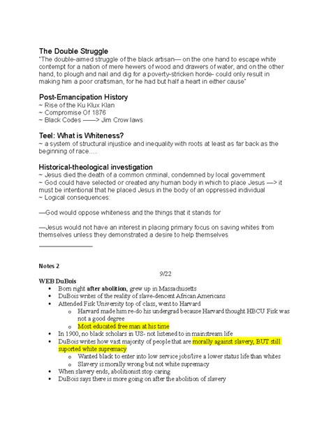 Double Consciousness Notes - The Double Struggle “The double-aimed ...