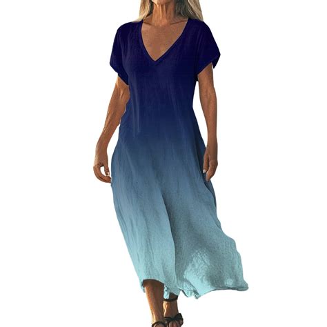 WULMLEO Linen Casual Dresses for Women Flowy V Neck Short Sleeve 2025 ...