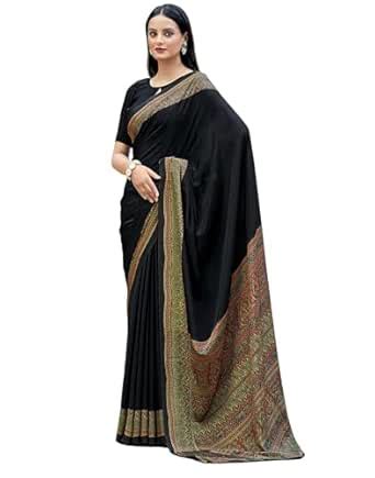 SIRIL Silk Crepe Printed Saree for Women With Unstitched Blouse Piece ...