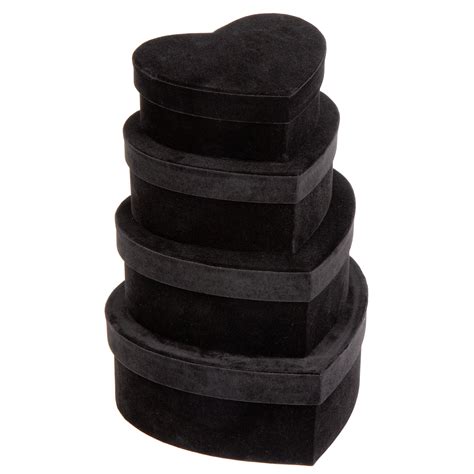 4 PCS Heart Shaped Gift Boxes with Lids Black Velvet Nesting Gifts Box ...