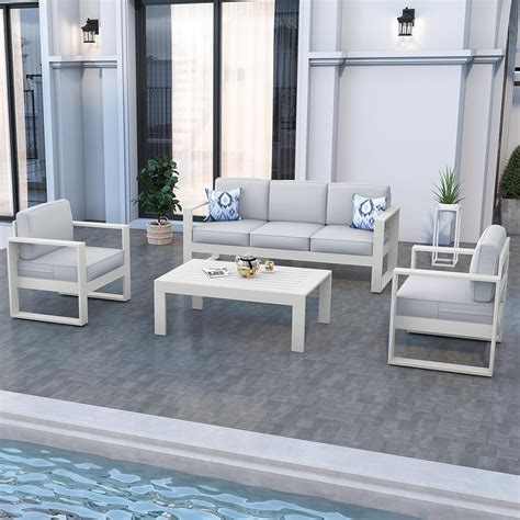 Amazon.com: KHOLH 4 Piece Modern Aluminum Patio Furniture Set, Outdoor ...