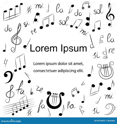 Hand Drawn Music Symbols. Doodle Drawings of Treble Clef, Bass Clef ...