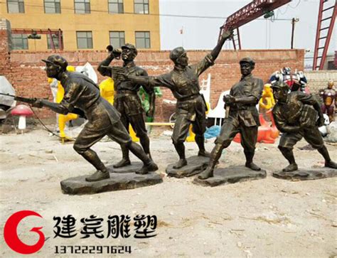 玻璃钢抗战战士雕塑-树脂仿铜八路军雕塑-军队人物雕塑-人物雕塑-曲阳县建宾雕刻厂