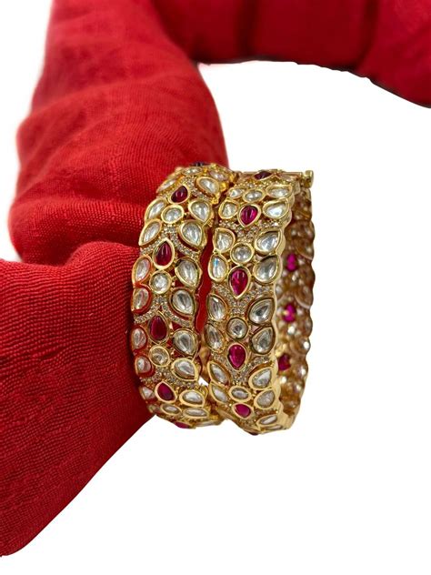 Buy Unique Designer Leaf Shape Polki Kundan Kada Bangles Set For Women ...