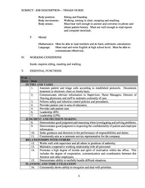 Fillable Online SUBJECT: JOB DESCRIPTION TRIAGE NURSE 3 INITIATIVE 17 ...