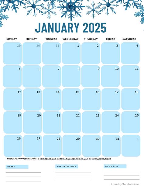 Printable January 2025 Calendar Pdf - King Printables
