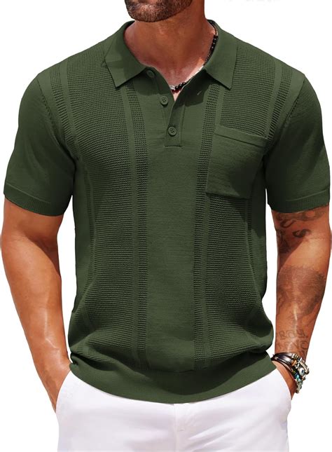 COOFANDY Knit Polo Shirts for Men Short Sleeve Textured Polo Shirt Slim ...