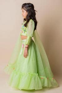 Buy Green Roman Silk Embellished Lehenga Set For Girls by Lil Angels ...