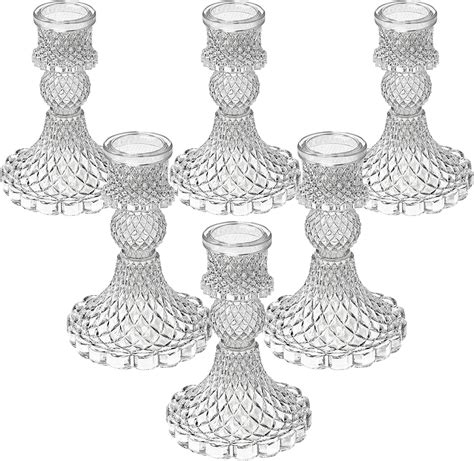 Flow fire Crystal Taper Glass Candle Holders,6 Pcs Decorative Candle ...