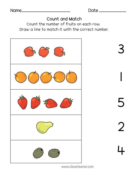 Number matching, counting and number writing worksheets