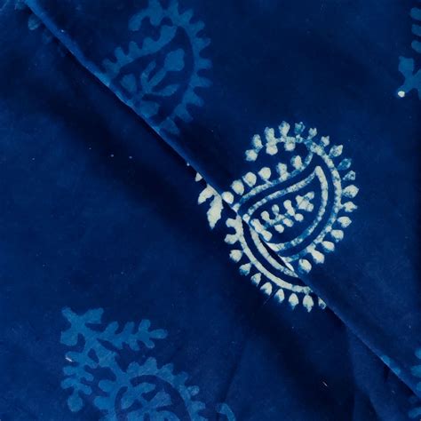 Pure Cotton Indigo With Cream And Light Indigo Intricate Kairi Hand Bl ...