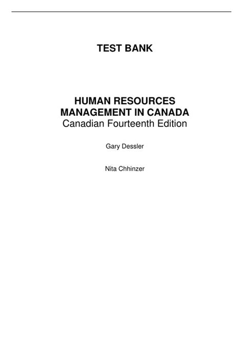 Human Resources Management in Canada 14th Edition By Gary Dessler, Nita ...