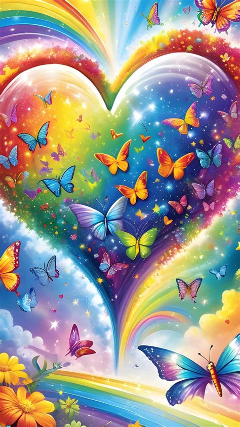 Butterflies and Rainbows Heart Painting